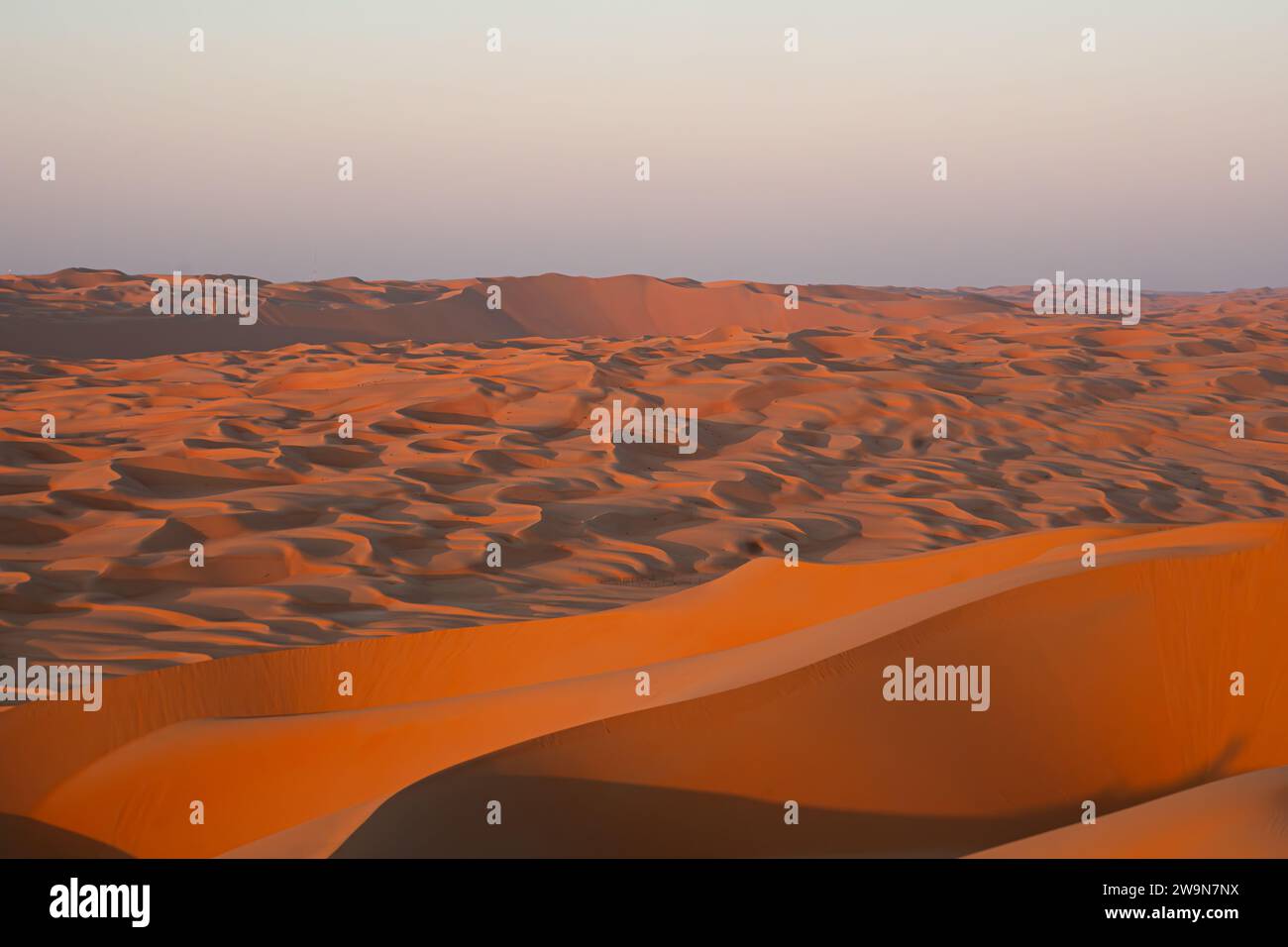 Panorama di dune di sabbia di colore arancione e rosso del deserto arabo Foto Stock