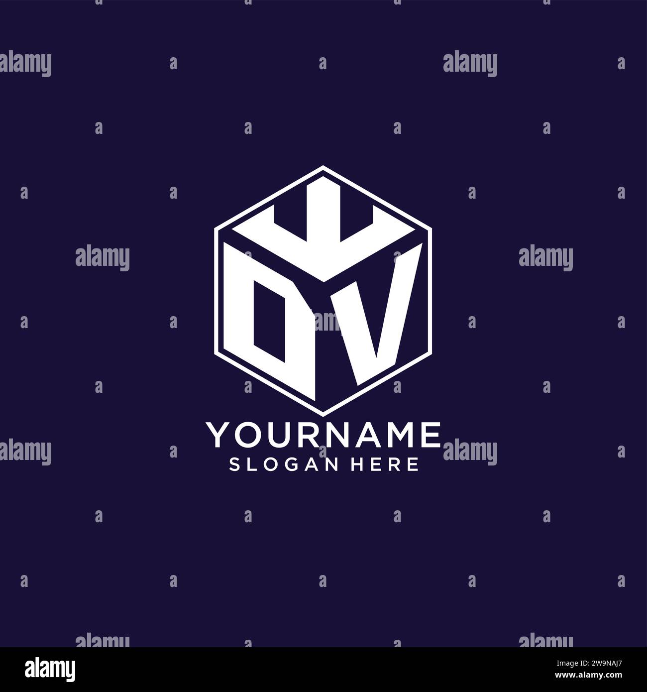 Iniziali logo DV forma esagonale, design creativo del logo geometrico grafica vettoriale Illustrazione Vettoriale