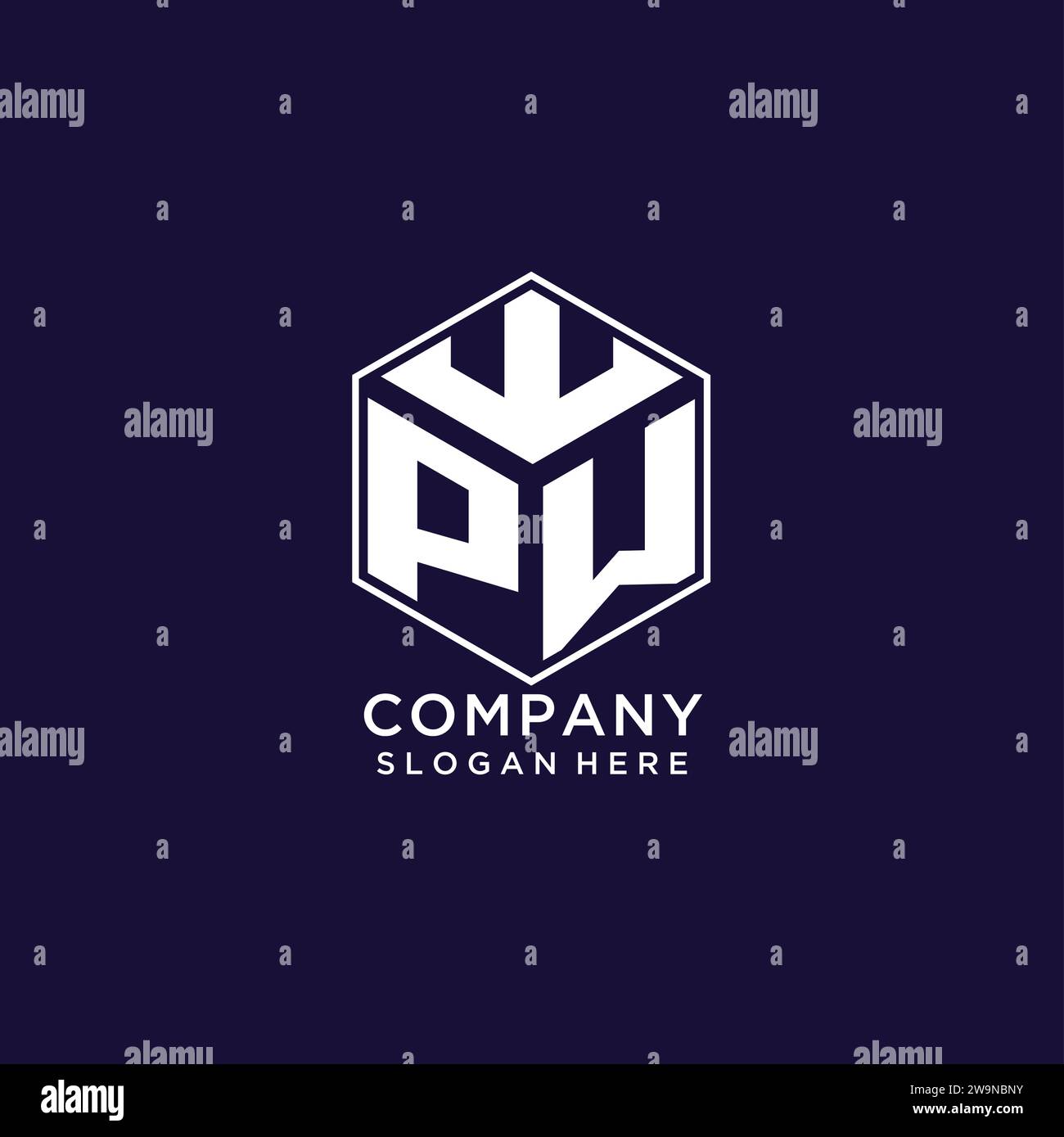 Logo PW iniziali forma esagonale, logo geometrico creativo concept grafico vettoriale Illustrazione Vettoriale