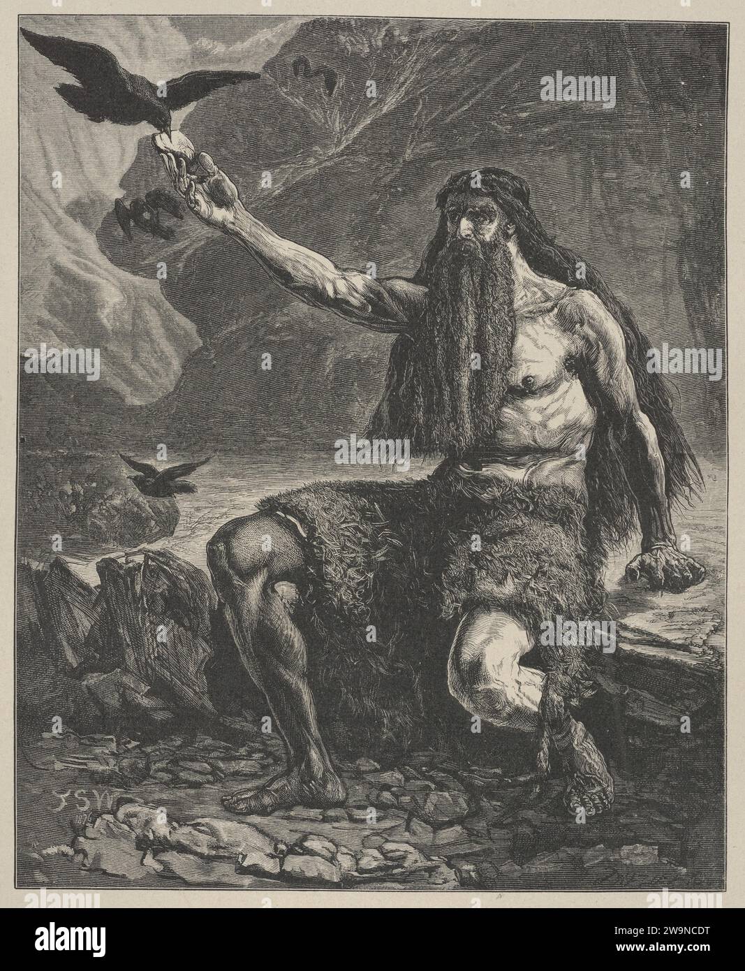 Elijah Fed di Ravens, da 'Dalziels' Bible Gallery' 1926 di Camden Press Foto Stock