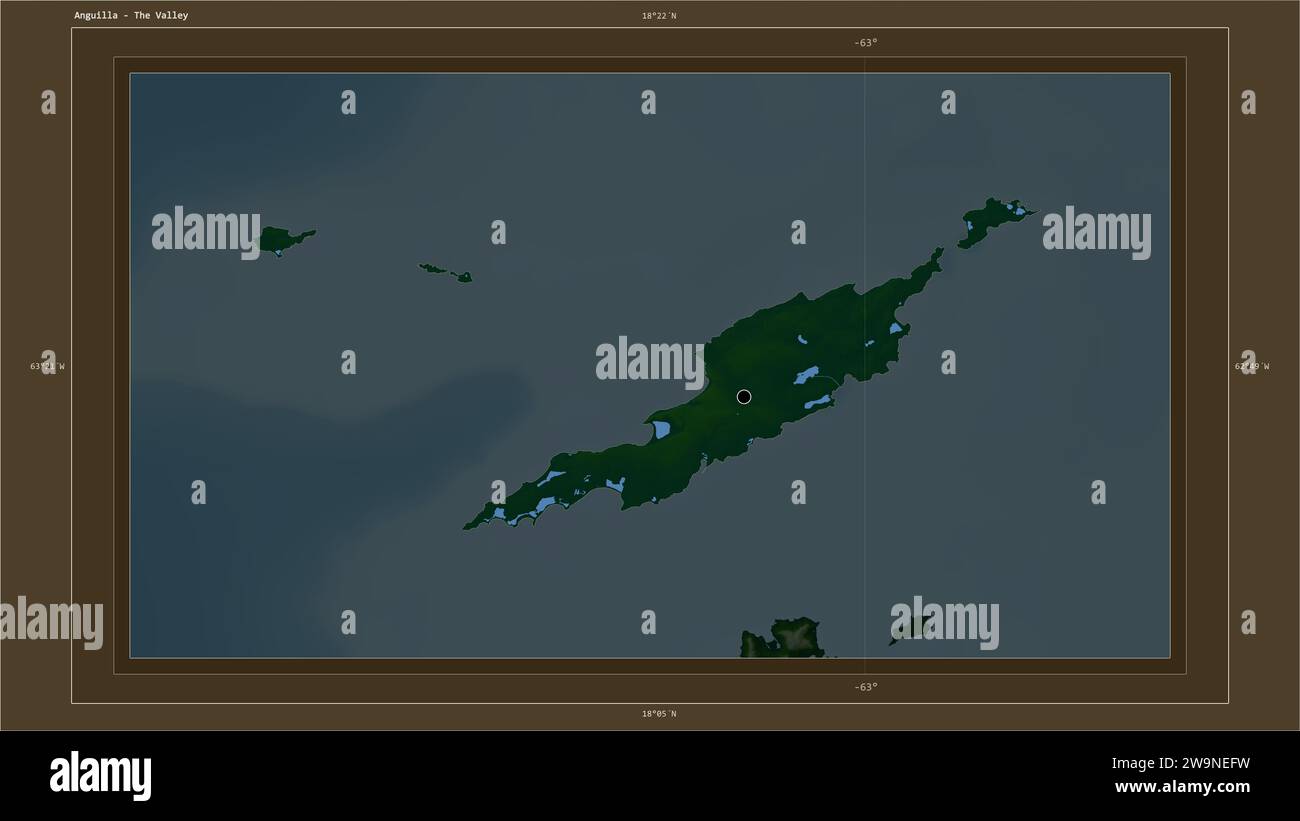 Anguilla è evidenziata su una mappa colorata di altitudine con mappa di ...