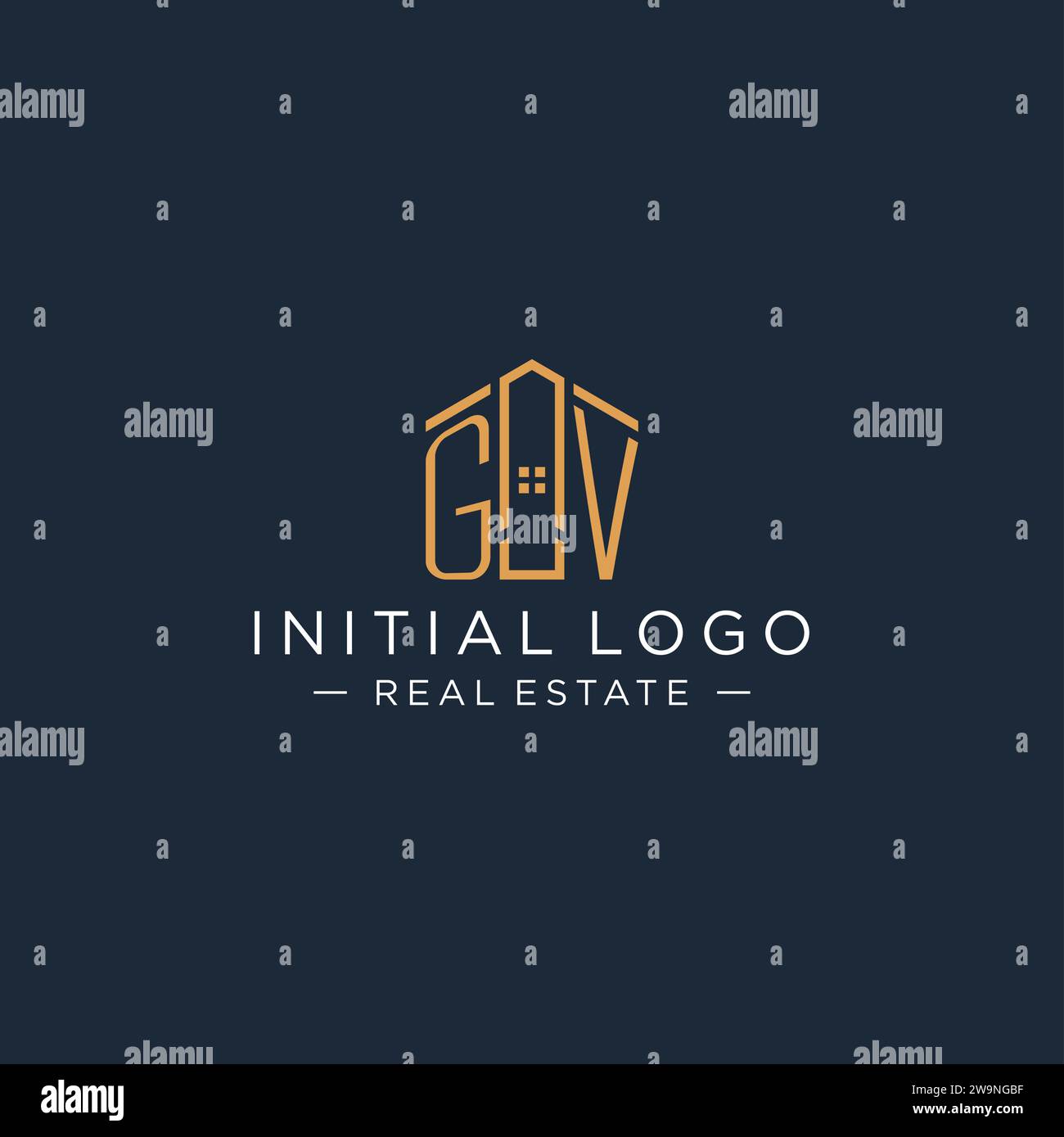 Logo GV con lettera iniziale con forma astratta della casa, logo immobiliare di lusso e moderno grafica vettoriale Illustrazione Vettoriale