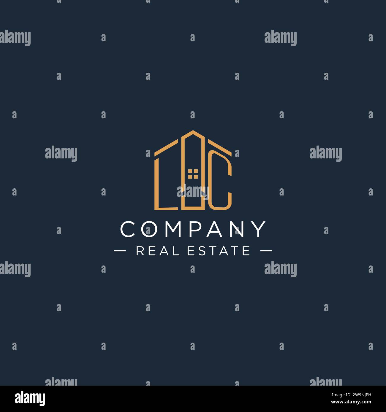 Logo LC con lettera iniziale con forma astratta della casa, grafica vettoriale di design moderno e lussuoso del logo immobiliare Illustrazione Vettoriale
