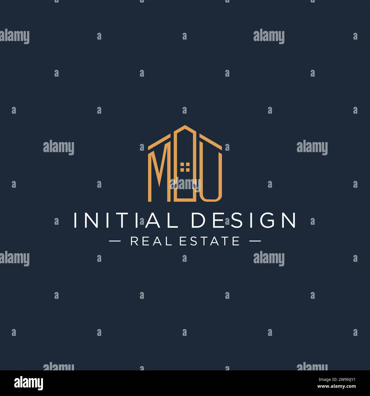 Logo MU iniziale con forma astratta della casa, logo immobiliare di lusso e moderno grafica vettoriale Illustrazione Vettoriale