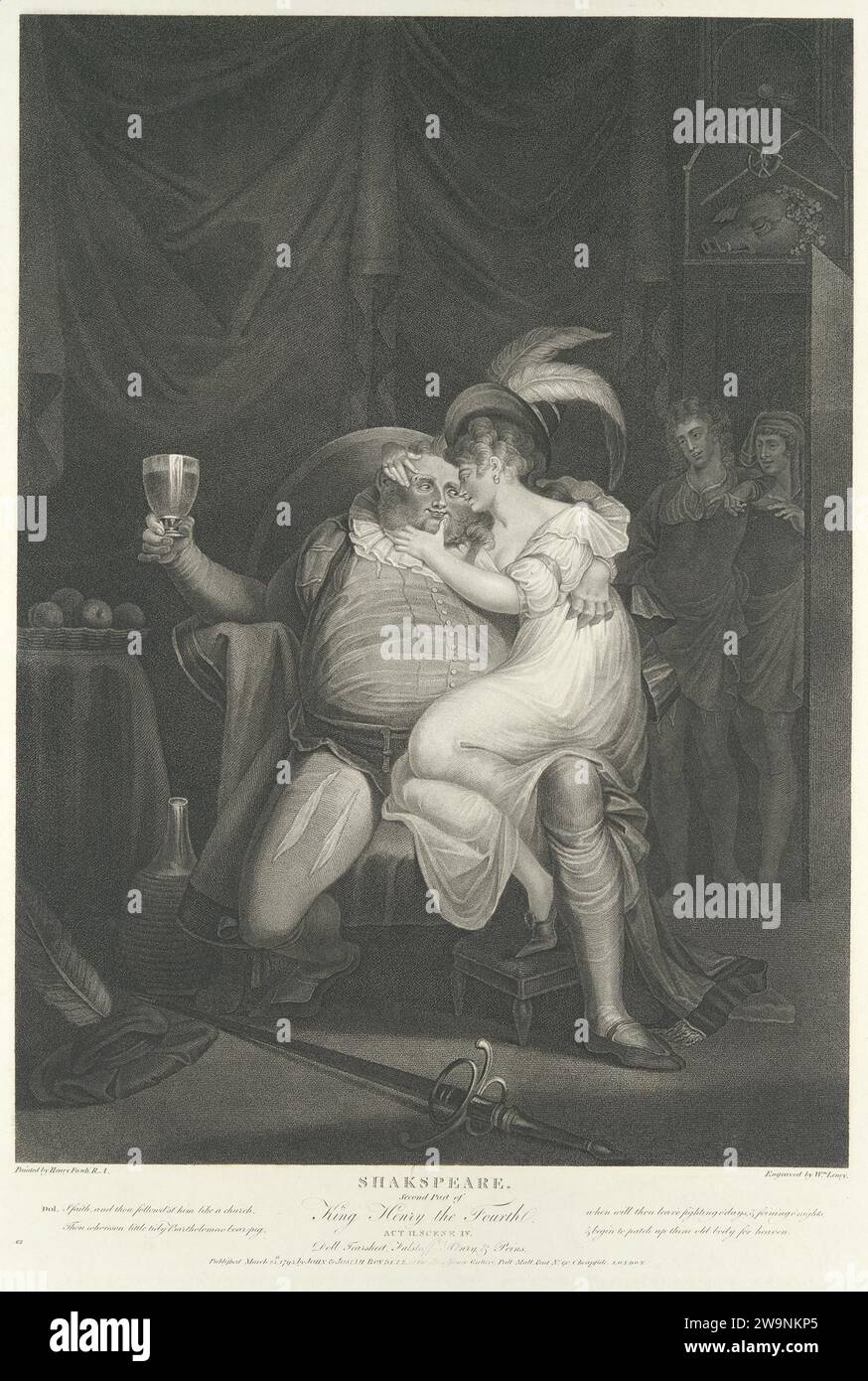 Foglio illustrativo della bambola, Falstaff, Henry and Poins (Shakespeare, Re Enrico IV, parte 2, atto 2, scena 4) 1942 di William Satchwell Leney Foto Stock