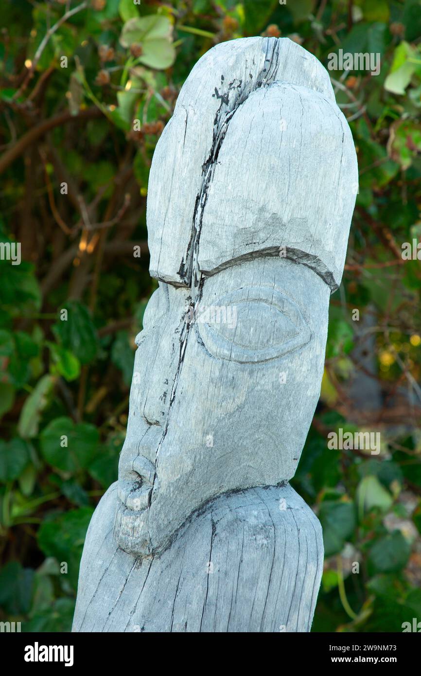Sculture di Tiki, Hoona Historic Preserve, Hawaii Foto Stock