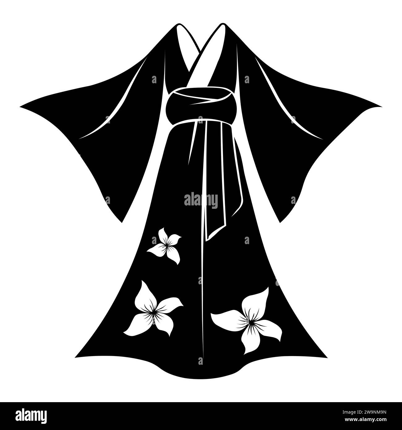 Icona vettoriale nera kimono su sfondo bianco Illustrazione Vettoriale