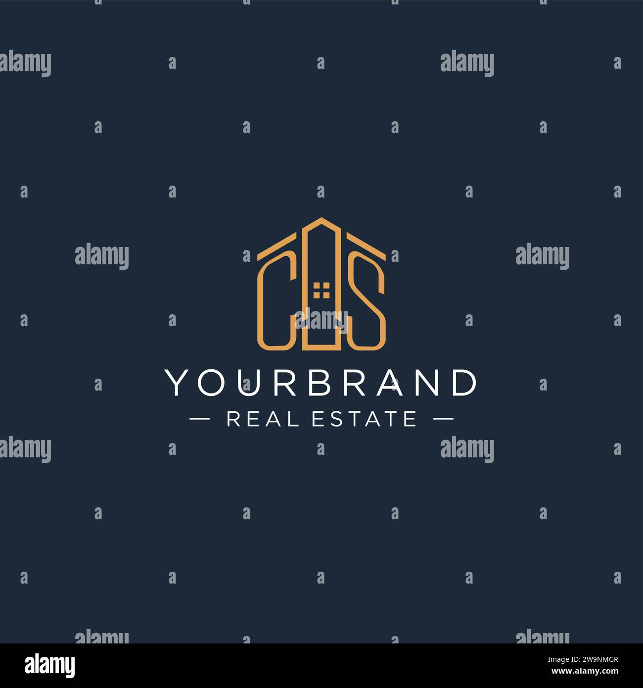 Logo CS iniziale con forma astratta della casa, grafica vettoriale di design moderno e lussuoso del logo immobiliare Illustrazione Vettoriale