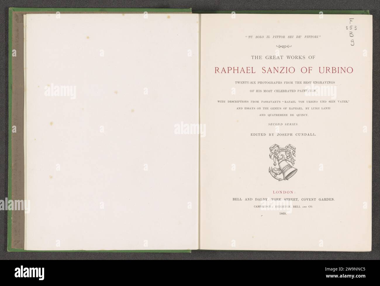 Le grandi opere di Raffaello Sanzio di Urbino ventisei fotografie dalle incisioni dei suoi dipinti più celebri con descrizioni di Passavants 'Raphael von Urbino und Sein Vater' e saggio sul genio di Raffaello, di Luigi Lanzi e Quatremere de Quincy seconda serie, Luigi Lanzi, c. 1869 editore di libri: Londonpublisher: Cambridge paper. supporto fotografico. stampa/stampa in albume di pelle Foto Stock