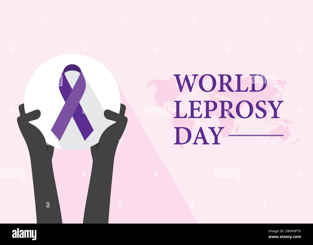 Simbolo dell'illustrazione vettoriale del giorno mondiale della lebbra. Concetto di consapevolezza con nastro viola Illustrazione Vettoriale