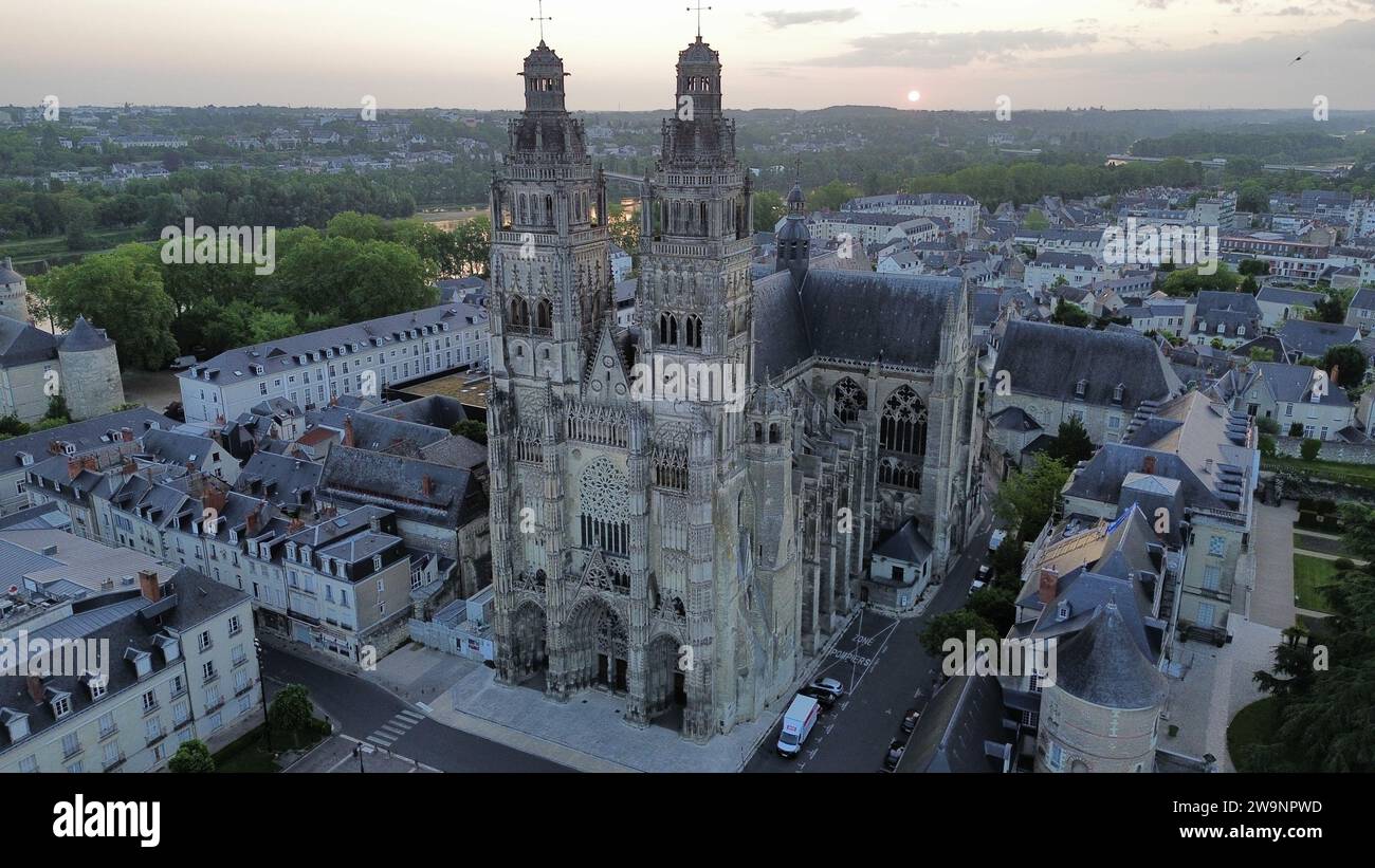 Foto del drone cattedrale di Saint-Gatien, Cathédrale Saint-Gatien Tours France Europe Foto Stock