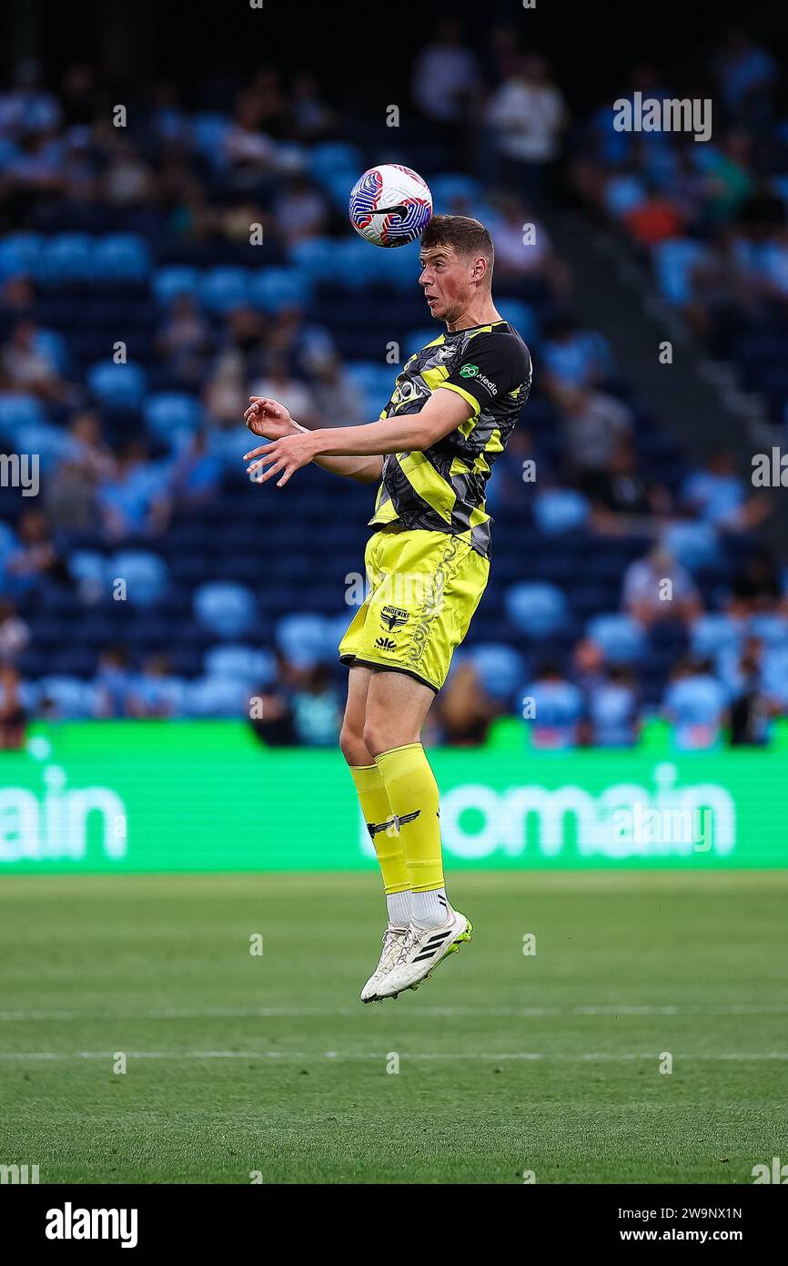 29 dicembre 2023; Allianz Stadium, Sydney, NSW, Australia: A-League Football, Sydney FC contro Wellington Phoenix; Lukas Eric Kelly-Heald di Wellington Phoenix durante le esercitazioni di riscaldamento pre-partita Foto Stock