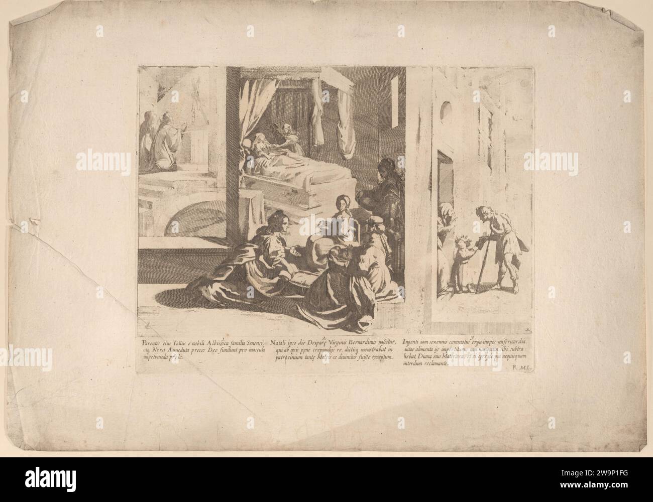 Episodio 1: I genitori di San Bernardino pregano Dio per un figlio; episodio 2: La nascita di San Bernardino; episodio 3: Il giovane San Bernardino compie un atto di misericordia, da "la vita di San Bernardino da Siena" 1966 di Rutilio Manetti Foto Stock