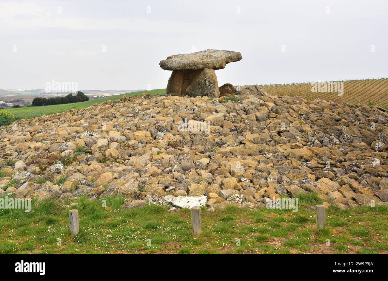 Dolmen Chabola de la Hechicera dopo il restauro. Elvillar, Alava, Euskadi, Spagna. Foto Stock