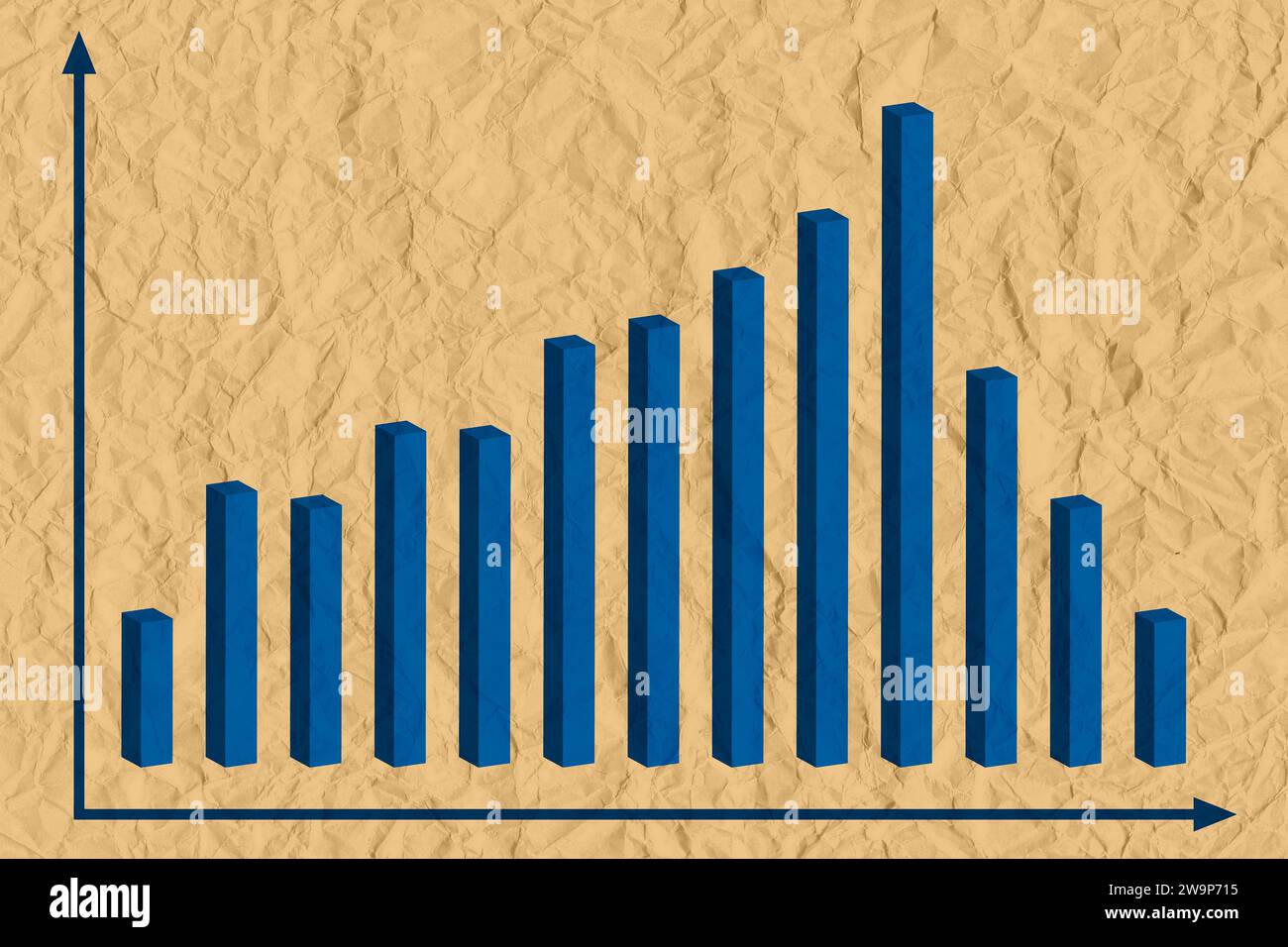 Grafico con rapporto riduzione. Diagramma con il progresso della recessione e del fallimento. Affari e finanza. grana di carta increspata Foto Stock