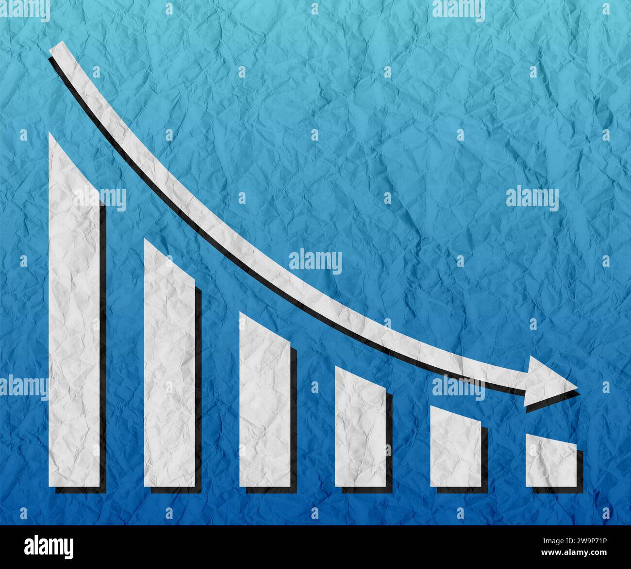 Grafico con rapporto riduzione. Diagramma con il progresso della recessione e del fallimento. Affari e finanza. grana di carta increspata Foto Stock