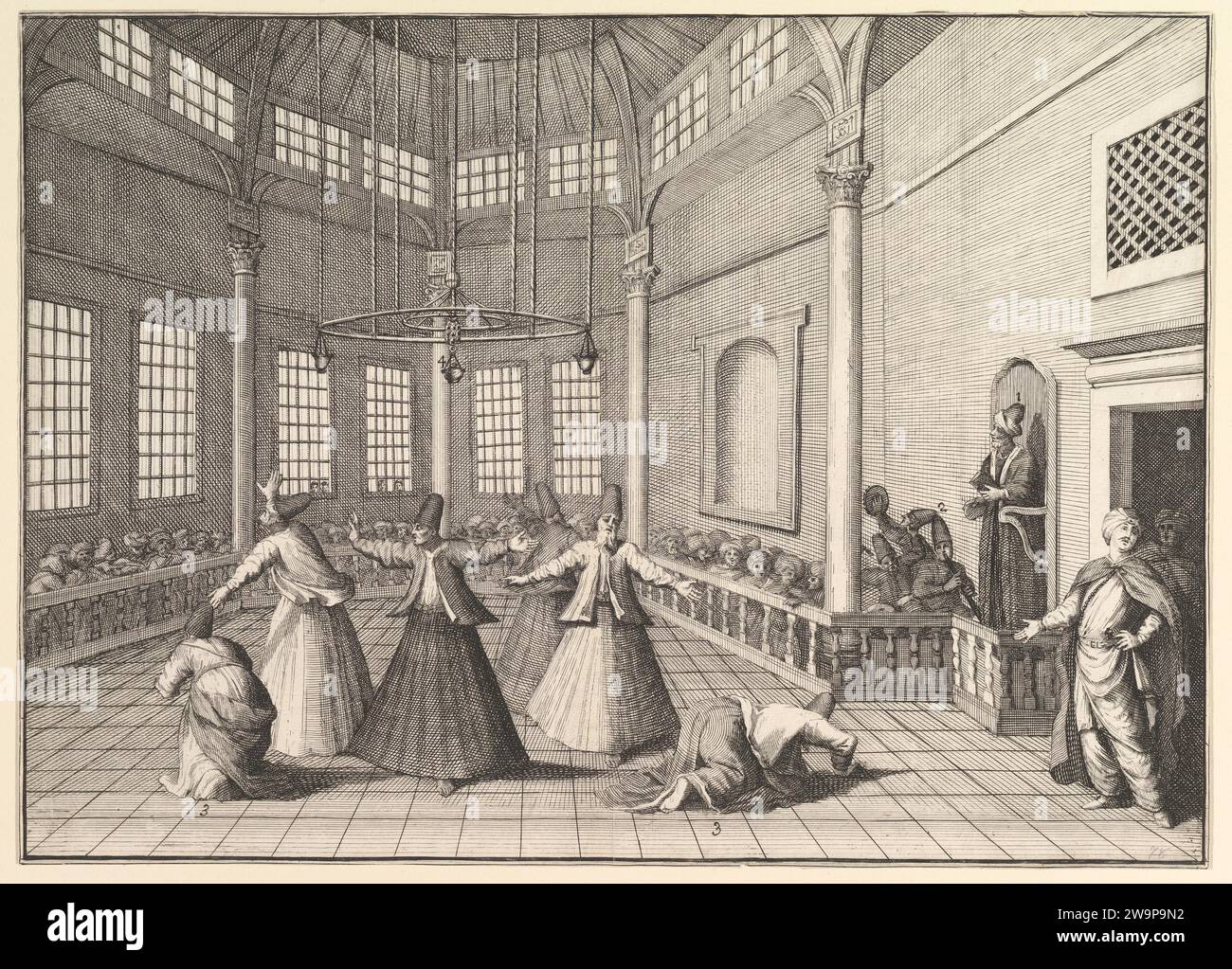 The Inside of a Mosque, The Dervishes Dancing (Aubry de la Mottraye's Travels Without Europe, Asia and into Part of Africa..., Londra, 1724, vol. Io, PL. 16) 1932 di Gerard Jean-Baptiste Scotin Foto Stock