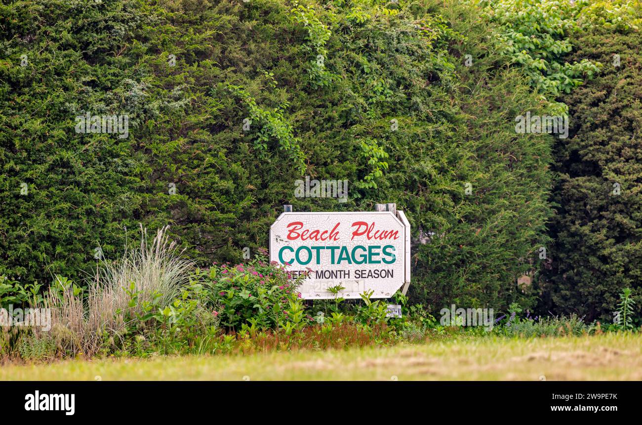 cartello per i cottage di prugne da spiaggia a hampton bay Foto Stock