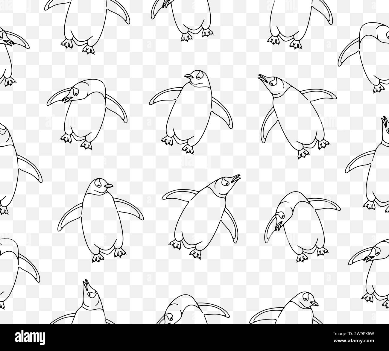 Pinguini subantartici o pinguini gentoo, sfondo vettoriale e pattern senza cuciture. Animali, uccelli, uccelli, piumati, antartide e natura, progettazione vettoriale Illustrazione Vettoriale