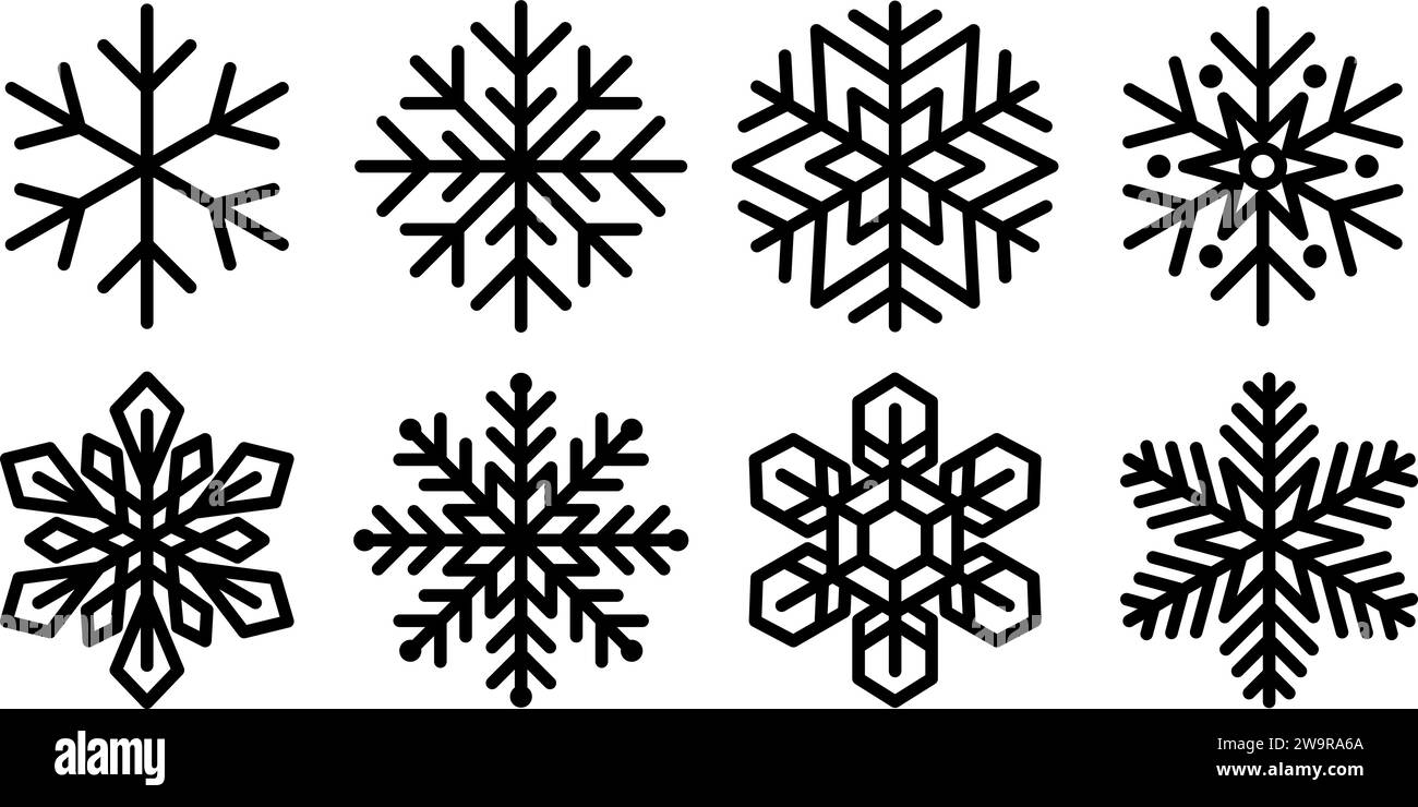 Caduta di neve, inverno, icona fiocco di neve, set di icone, vettore, illustrazione, modello, risorsa grafica di progettazione Illustrazione Vettoriale