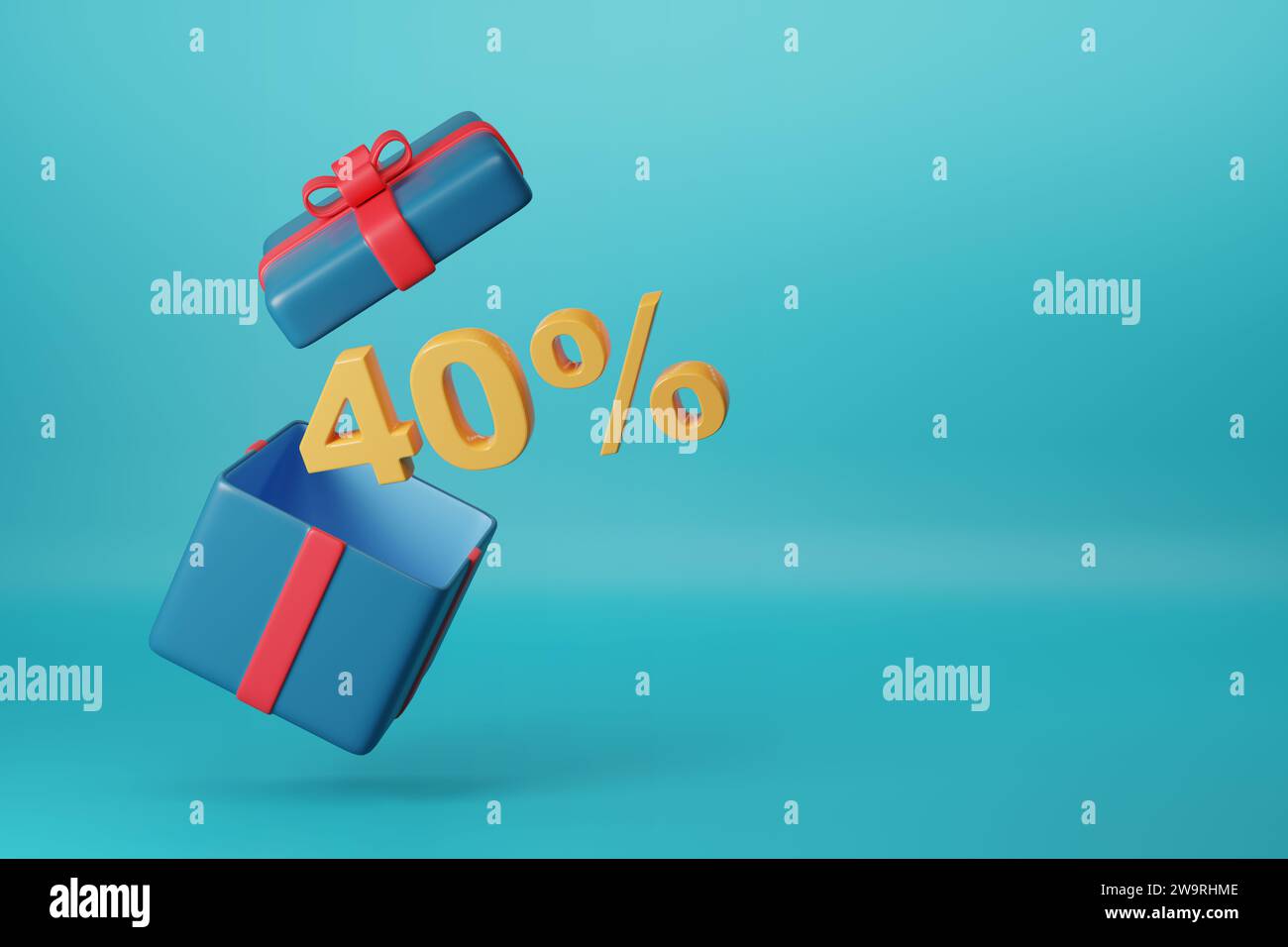 40% di testo solido proveniente da una confezione regalo con spazio per la copia. illustrazione 3d. Foto Stock