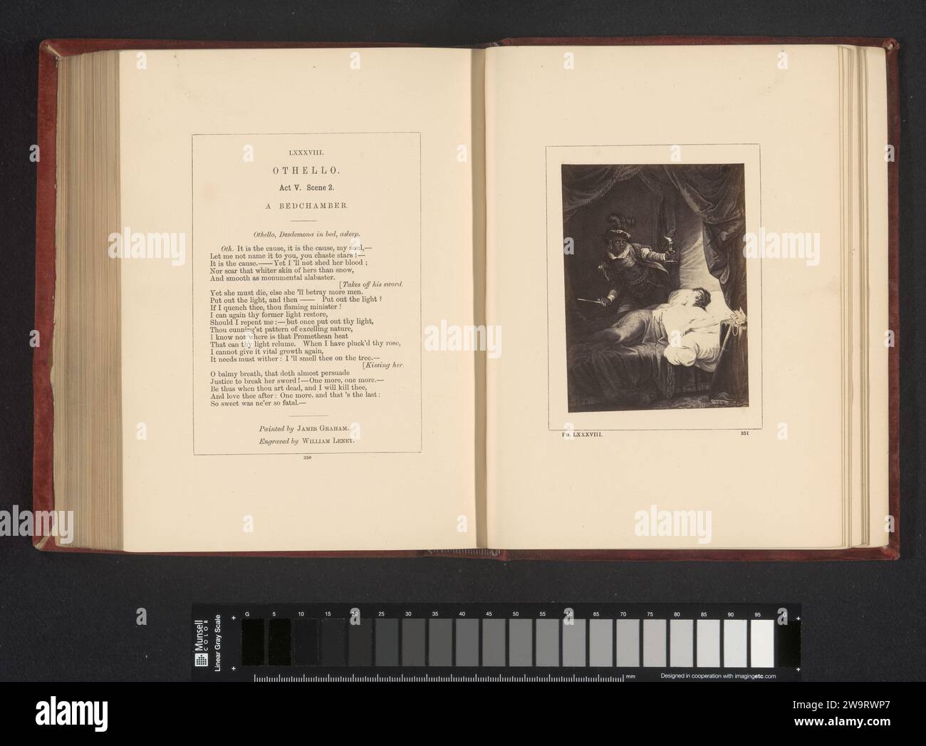 Produzione fotografica da una stampa a un dipinto di James Graham, che rappresenta una scena dall'Otello di William Shakespeare, Stephen Ayling, dopo William Satchwell Leney, dopo James Graham, c. 1854 - nel o prima del 1864 Fotografia si può vedere l'atto V, scena 2 con Otello che guarda una desdemona addormentata. Supporto fotografico londinese albumen stampa opere specifiche di letteratura Foto Stock
