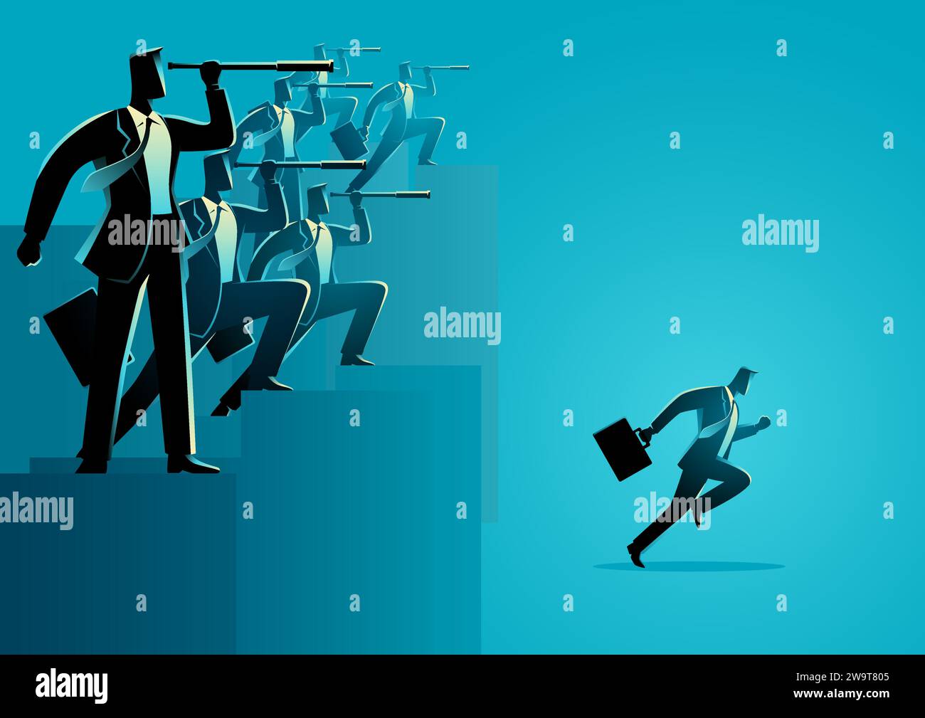 Mentre un gruppo di imprenditori continua ad osservare, c'è un uomo d'affari che ha intrapreso un'azione, l'illustrazione dei vettori del concetto di business Illustrazione Vettoriale