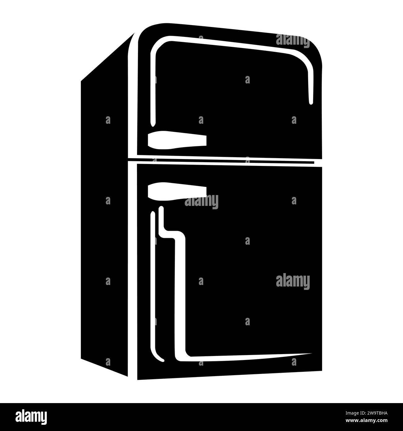 Icona vettoriale nera frigo su sfondo bianco Illustrazione Vettoriale