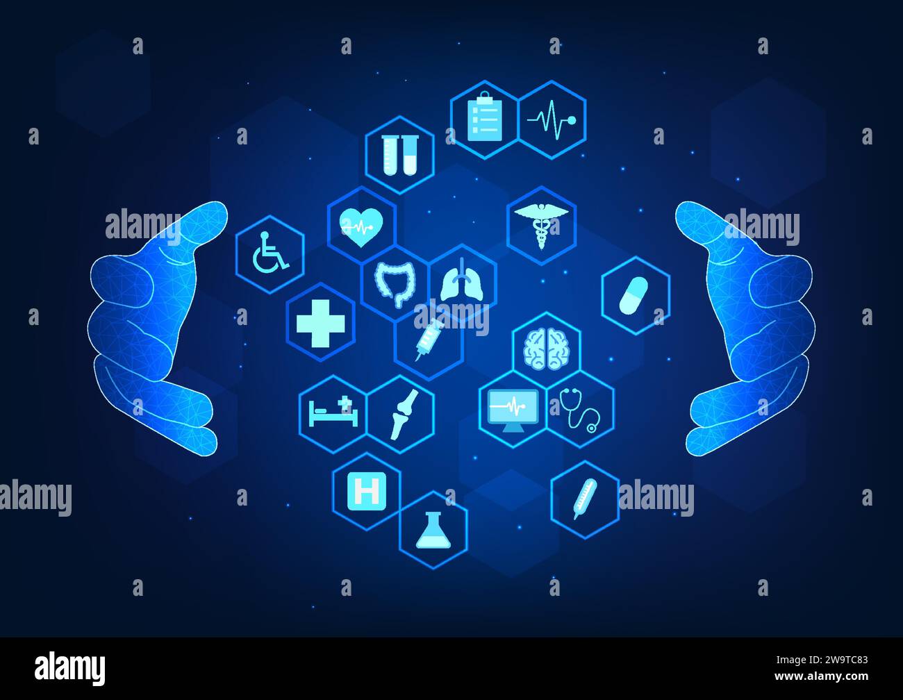 Background di tecnologia medica la medicina moderna utilizza la tecnologia per aiutare i medici a trattare, diagnosticare la malattia, e valutare la salute lasciare che il paziente si riprenda da h Illustrazione Vettoriale