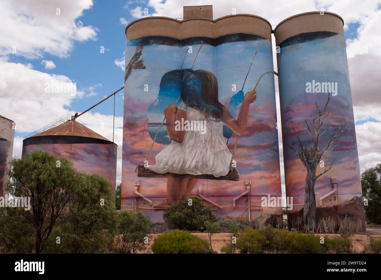 Silo arte in una piccola città chiamata Sea Lake, a nord-ovest di Victoria, Australia Foto Stock