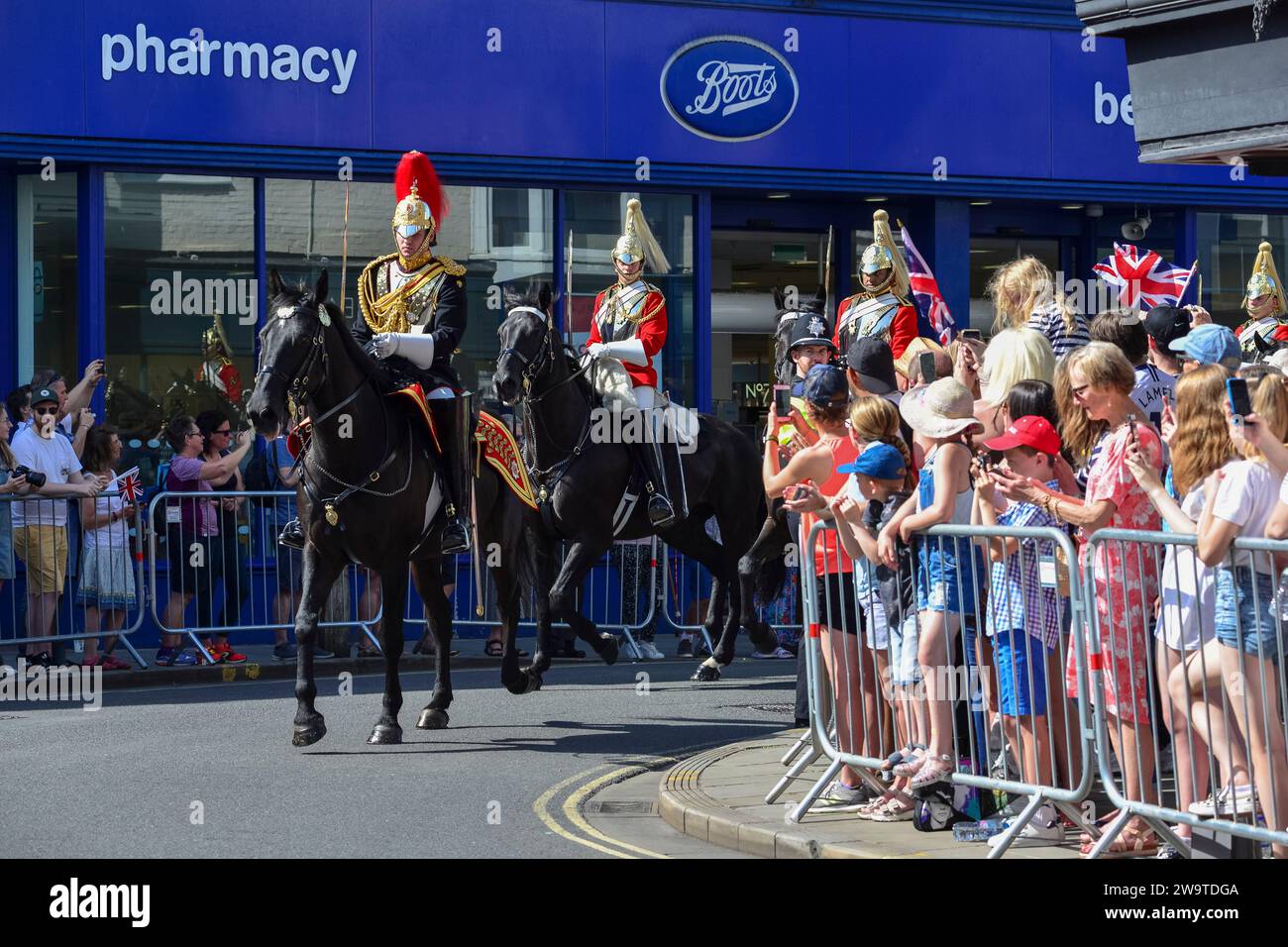 Household Cavalry montato a cavallo all'Armed Forces Day, Salisbury, Regno Unito, 2019 Foto Stock