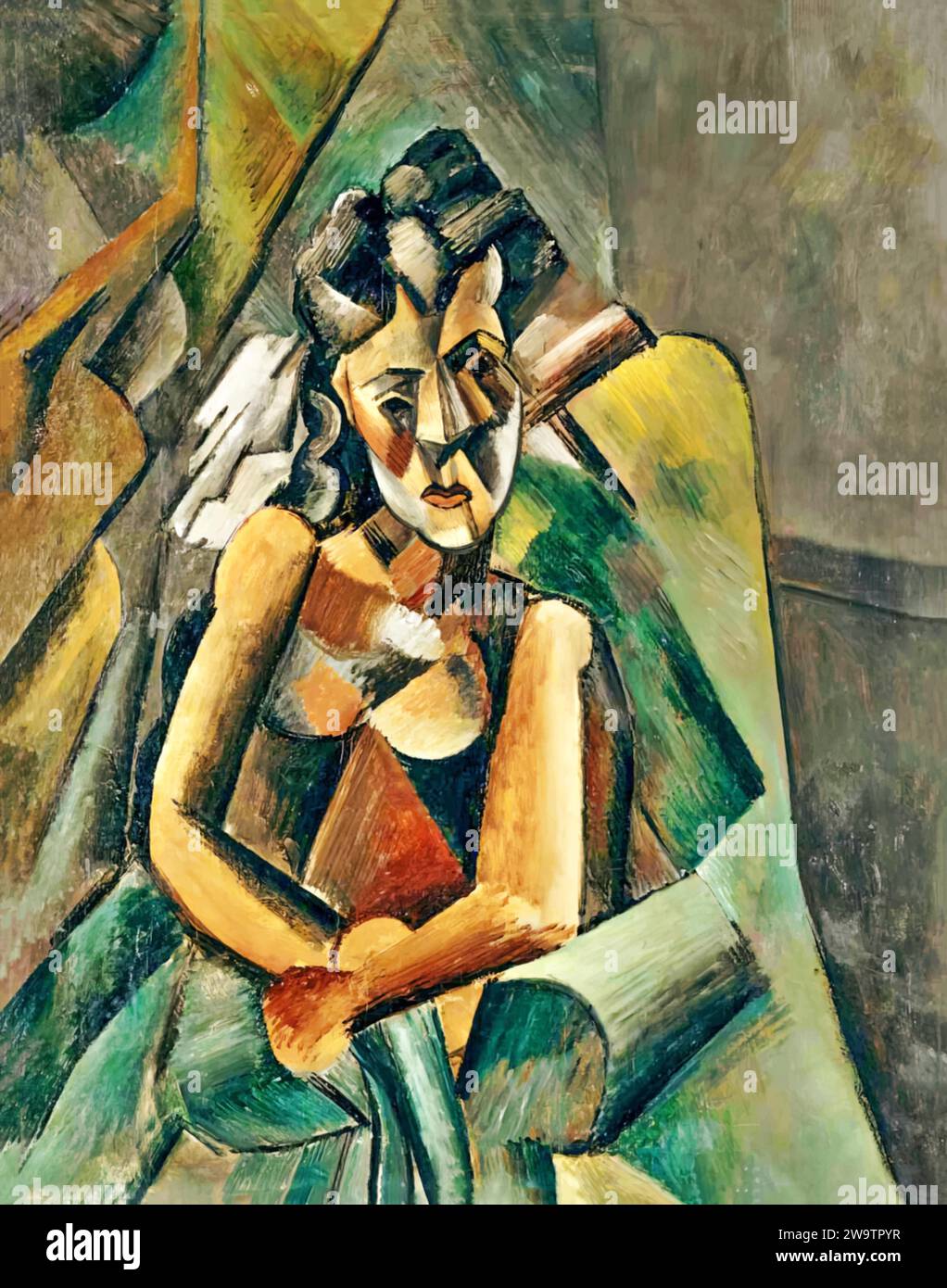 Femme assise (Sitzende Frau), 1909 (Pittura) dell'artista Picasso, Pablo (1881-1973) / spagnolo. Illustrazione Vettoriale