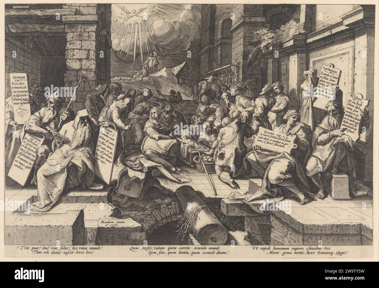 L'Adorazione dei Pastori, circondata da Mosè e cinque Profeti 1949 di Karel van Mander i Foto Stock