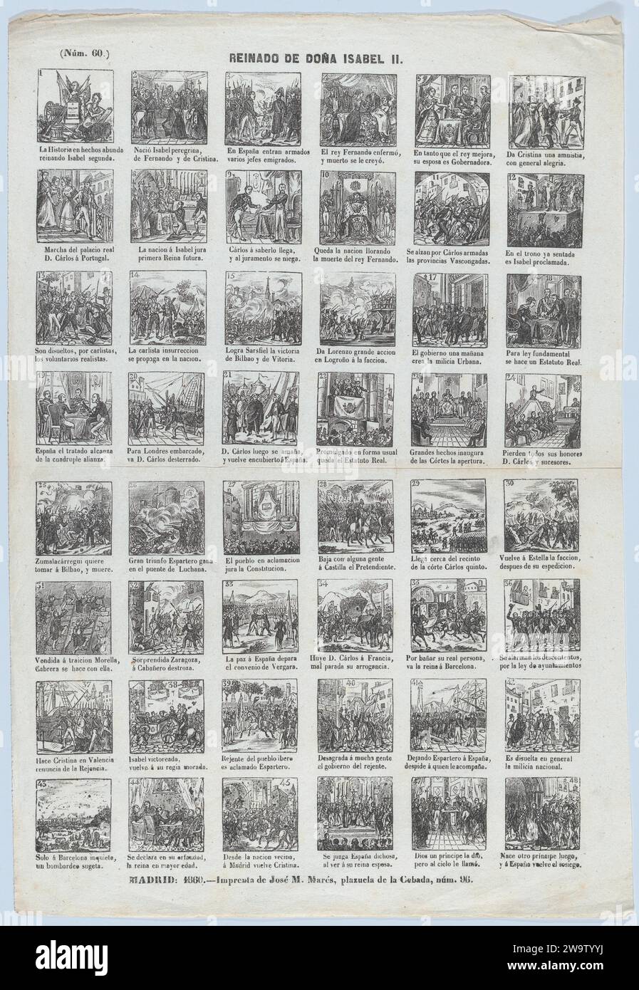 Con 48 scene relative al regno della regina Isabella II del 1978 di Jose Noguera Foto Stock