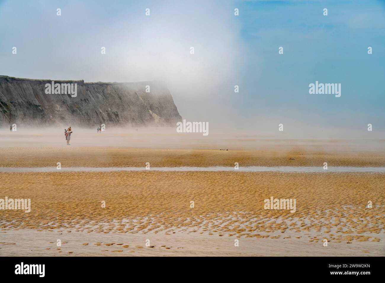 Nebel am Strand Cran d'Escalles an der Côte d'Opale oder Opalküste a Escalles, Frankreich | nebbia sulla spiaggia di Cran d'Escalles sulla Costa d'Opale Côte d'Op Foto Stock