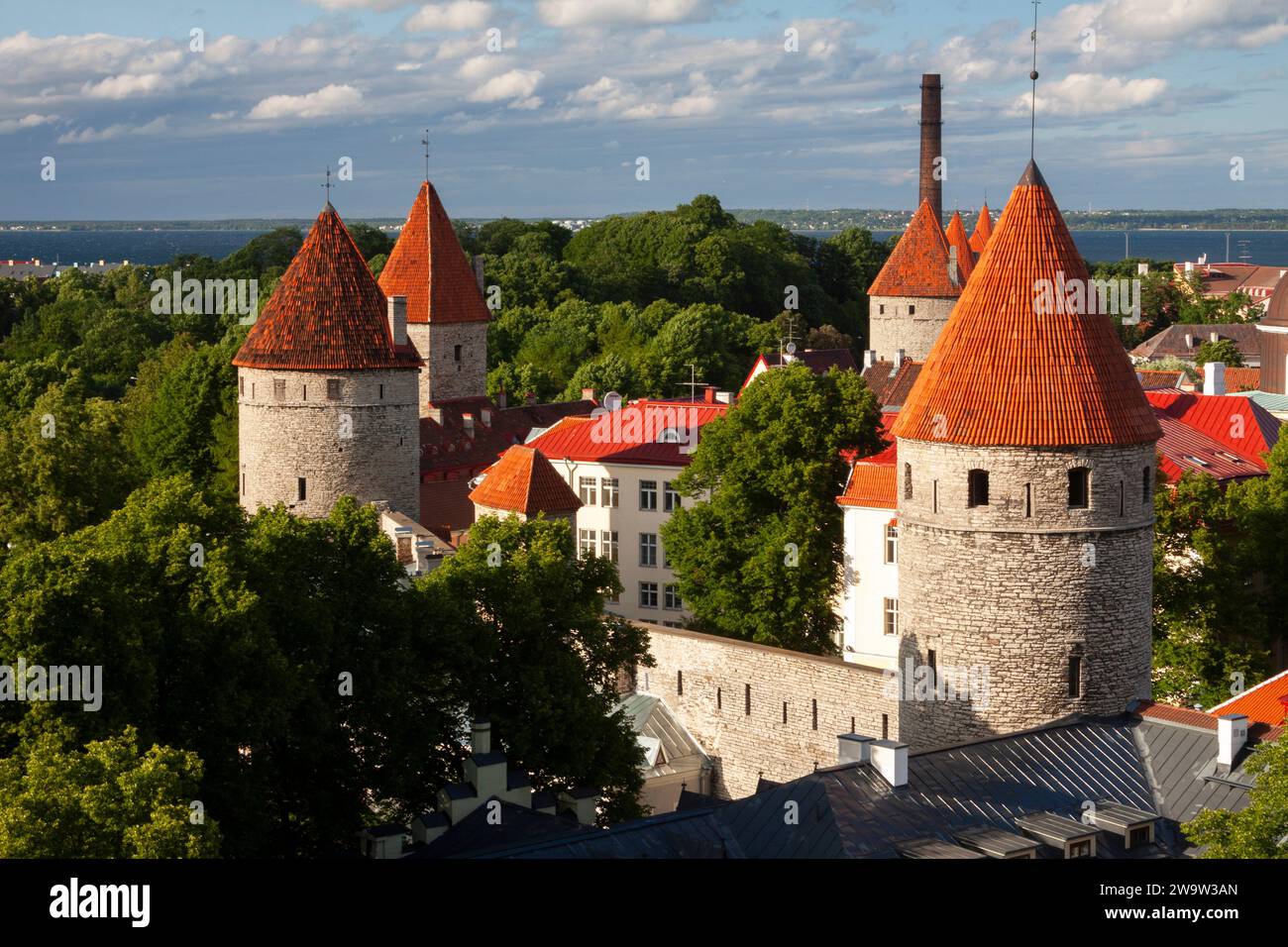 Vista della città vecchia medievale dalla collina di Toompea a Tallinn, in Estonia, nell'Europa orientale Foto Stock