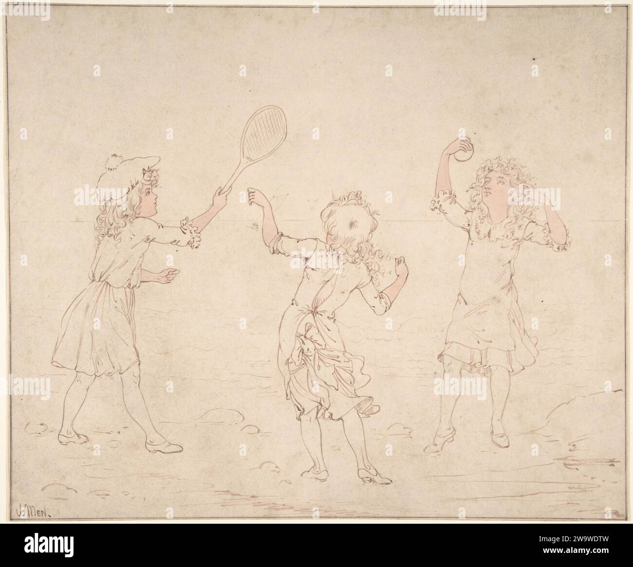Three Girls Playing at Ball at the Seaside 1963 di James W. Allen Foto Stock
