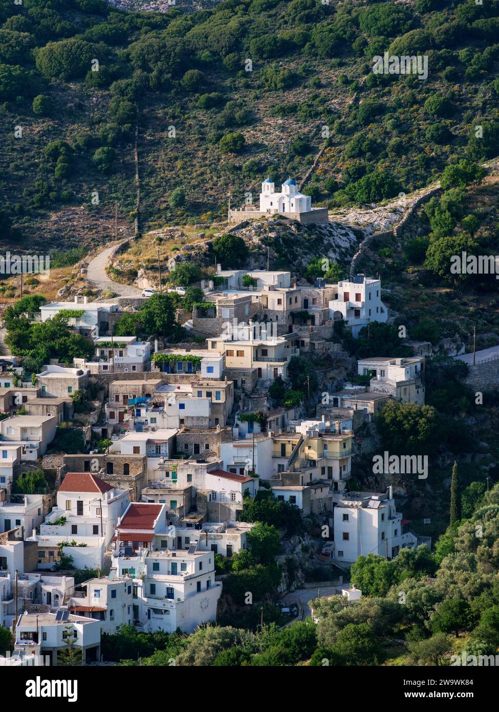 Vista verso il villaggio di Filoti, l'isola di Naxos, le Cicladi, la Grecia Foto Stock