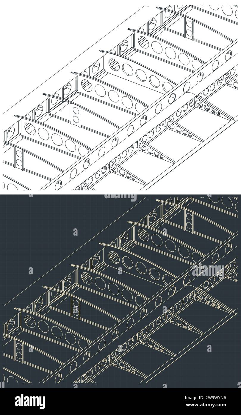 Illustrazioni vettoriali stilizzate di progetti di struttura alare di aeromobili Illustrazione Vettoriale