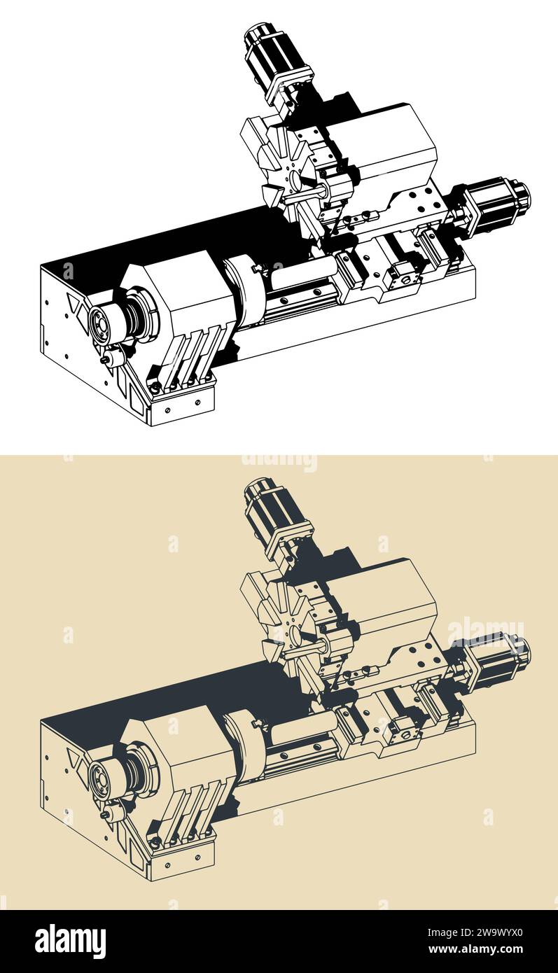 Illustrazione vettoriale stilizzata del tornio CNC Illustrazione Vettoriale