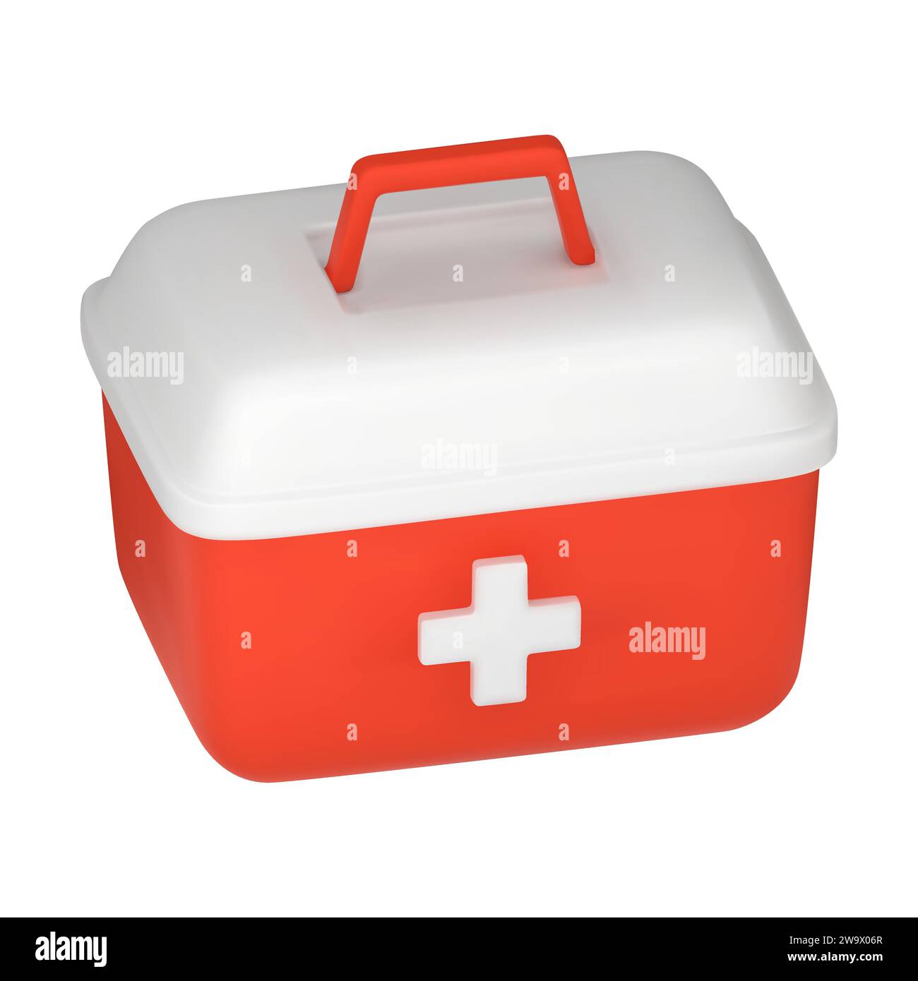 Kit di pronto soccorso rosso chiuso 3D Vector Realistic, scatola di emergenza. Medico, ospedale, borsa di cure mediche. Simbolo di sicurezza, aiuto urgente. Illustrazione vettoriale i Illustrazione Vettoriale
