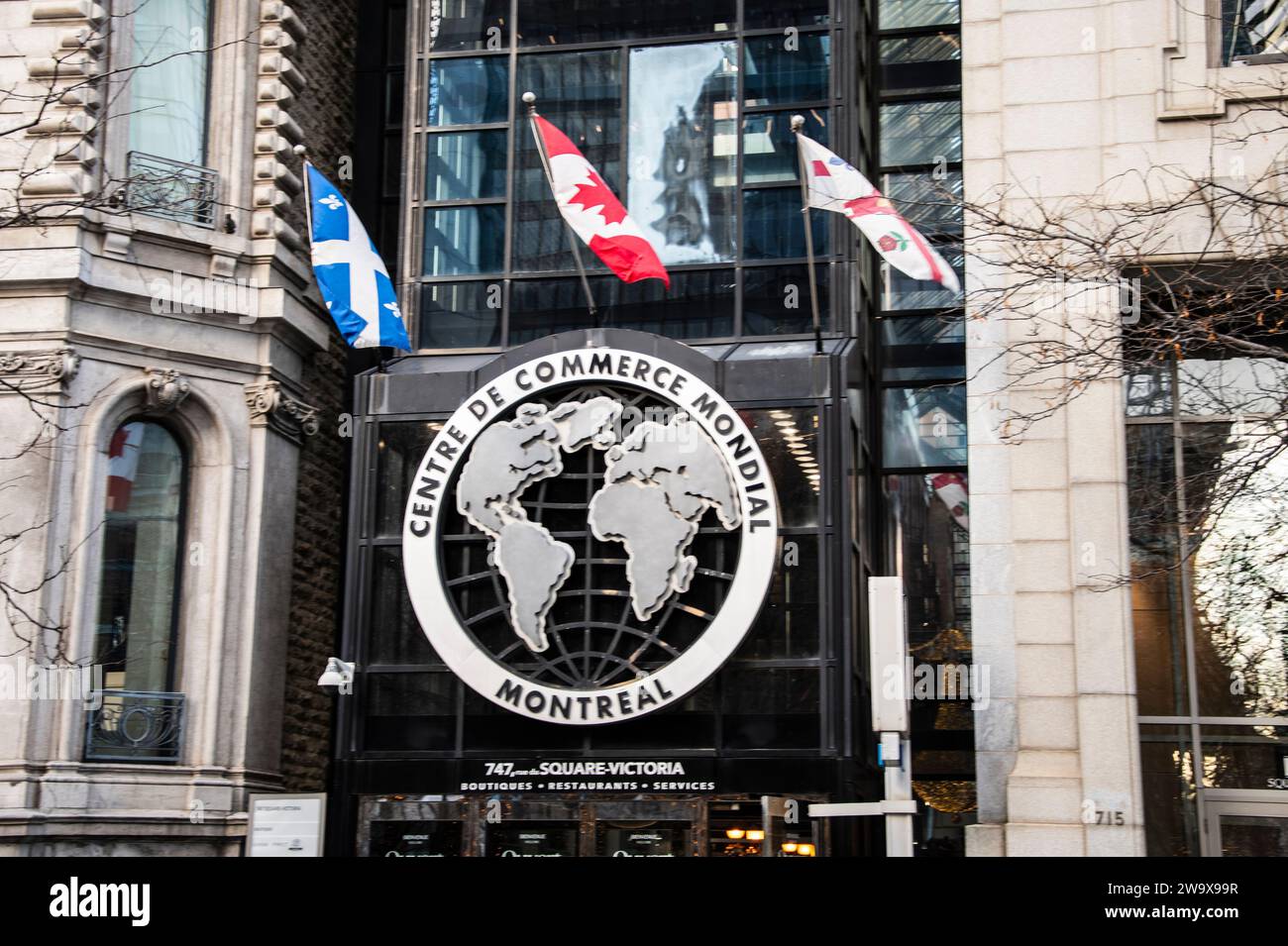 Cartello del World Trade Centre a Victoria Square a Montreal, Quebec, Canada Foto Stock