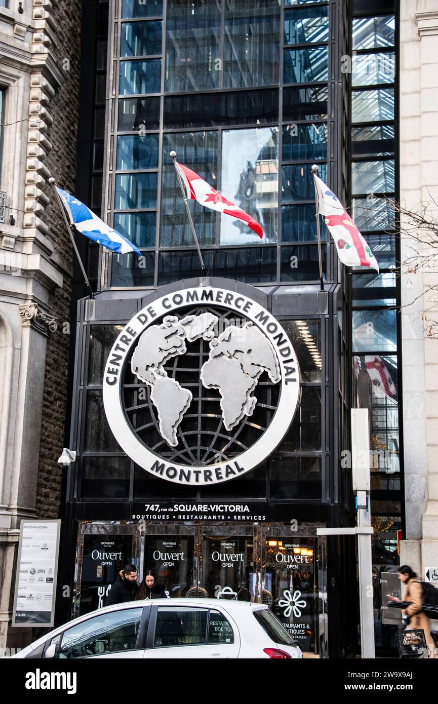 Cartello del World Trade Centre a Victoria Square a Montreal, Quebec, Canada Foto Stock