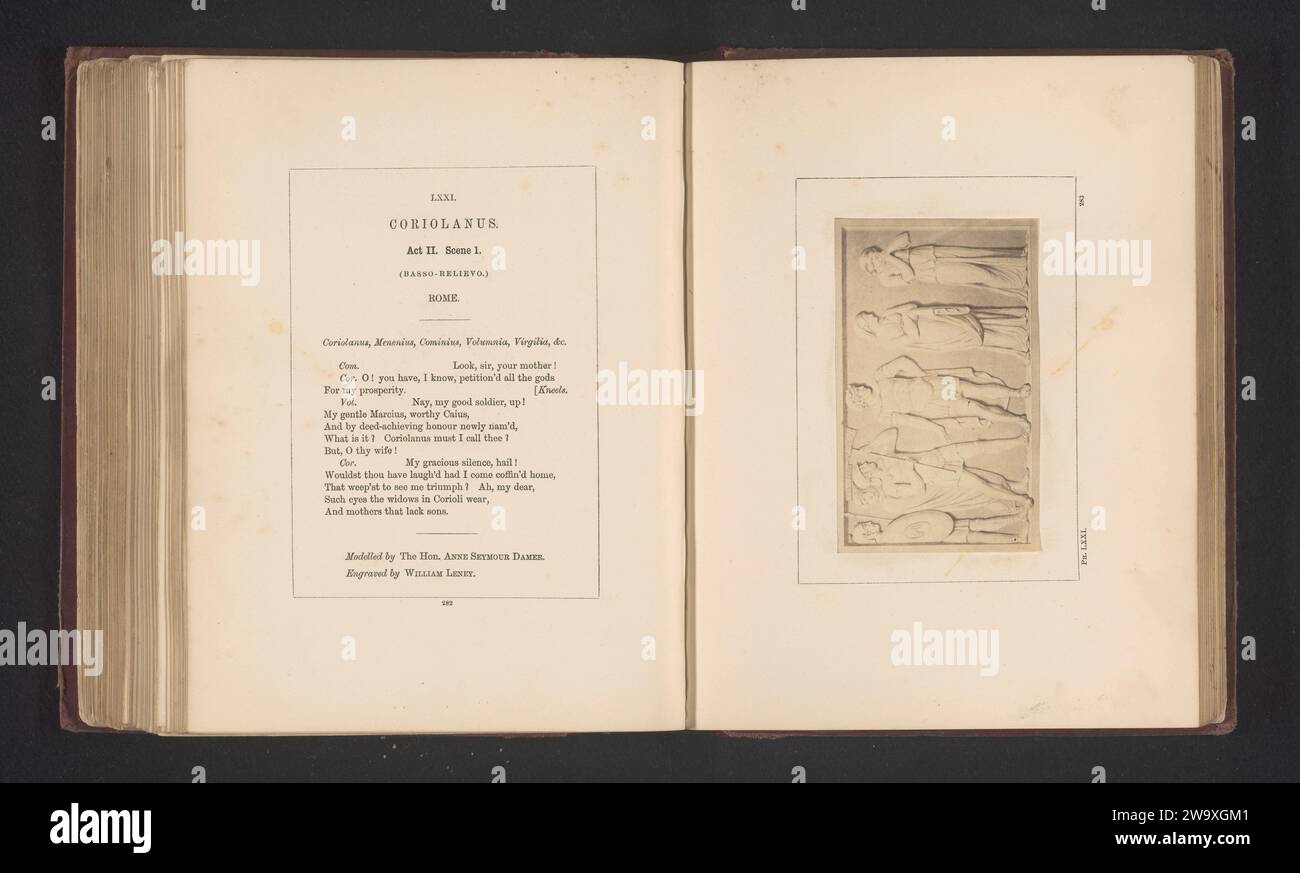 Produzione fotografica da una stampa a un rilievo di Anne Seymour Damer, che rappresenta una scena di Coriolanus di William Shakespeare, Stephen Ayling, dopo William Satchwell Leney, dopo Anne Seymour Damer, c. 1854 - nel o prima del 1867 Fotografia si può vedere l'atto II, scena 1 con sei figure di fila. Supporto fotografico londinese albumen stampa opere specifiche di letteratura Foto Stock