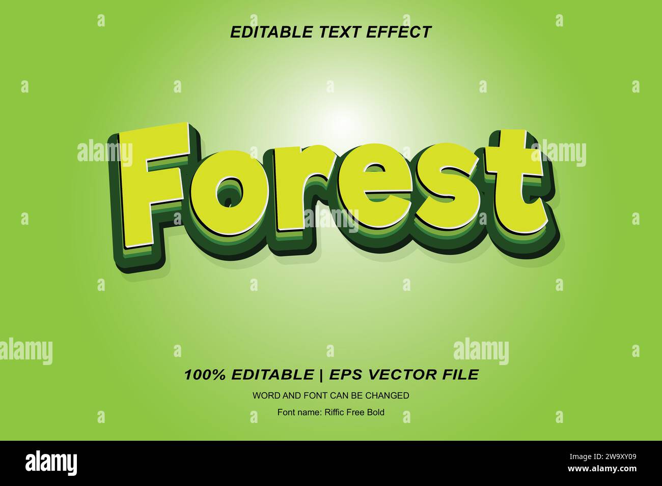 Effetto stile testo foresta, design vettoriale modificabile in 3d. Illustrazione Vettoriale