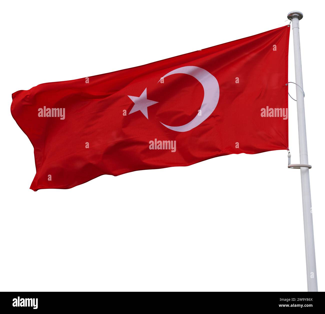 La bandiera turca fluttua nel vento. Simbolo di stato della Turchia Foto Stock