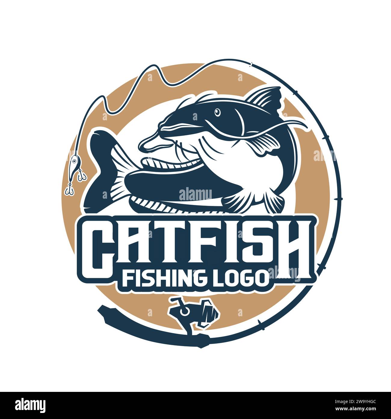 Logo pesca a pesci gatto. Illustrazione Vettoriale