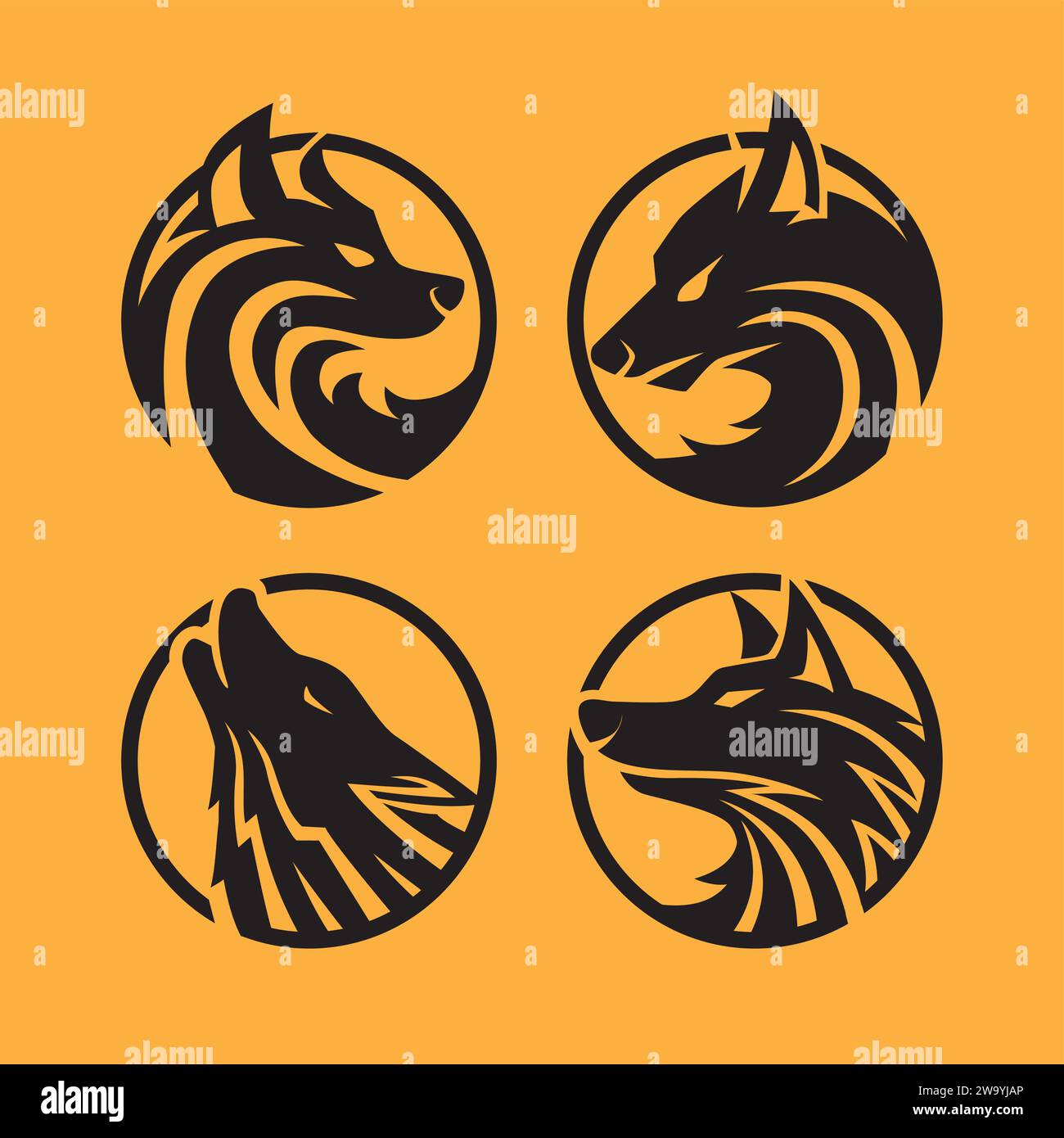 Elementi con logo Fox in bianco e nero Illustrazione Vettoriale