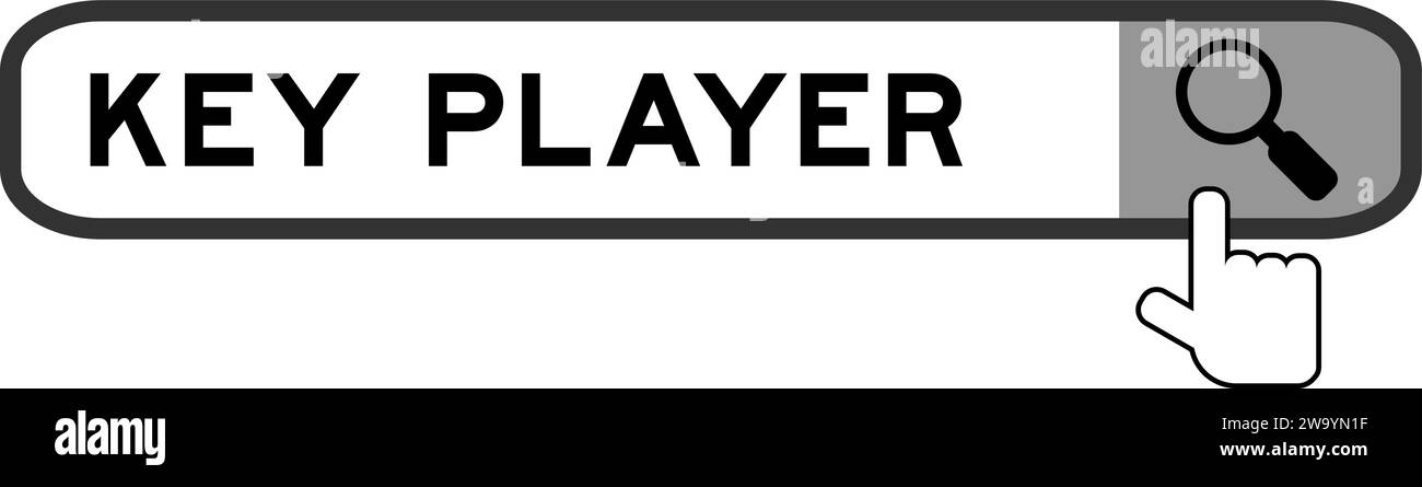 Cerca banner nel lettore di tasti con icona della lente di ingrandimento a mano su sfondo bianco Illustrazione Vettoriale