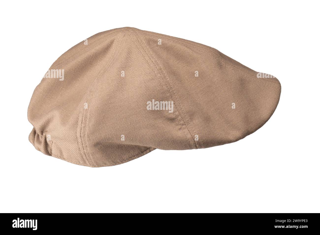Tappo ascot marrone chiaro isolato su sfondo bianco. Foto Stock